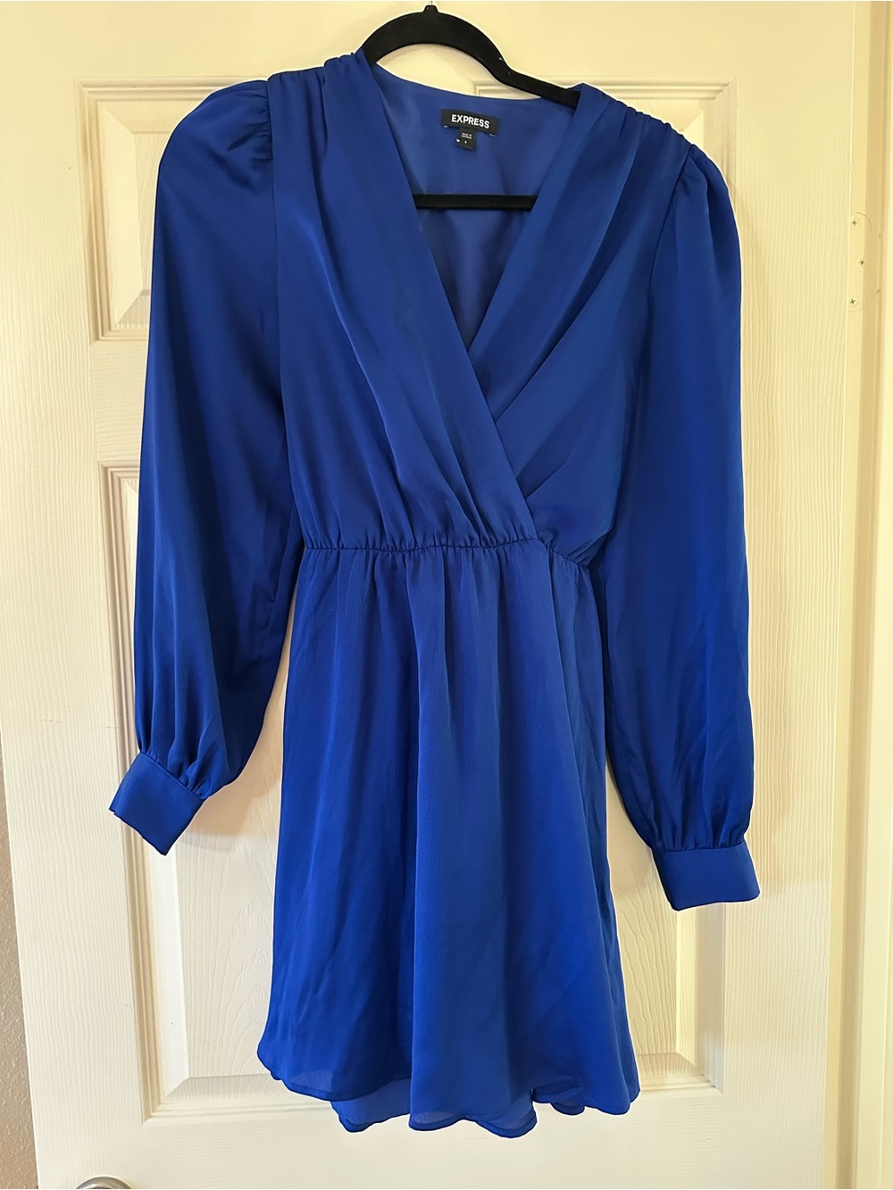 Express Cobalt Blue Long Sleeve Wrap-Front Dress